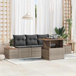 vidaXL Kerti Kanapé Szett 5 db Szürke Poli rattan