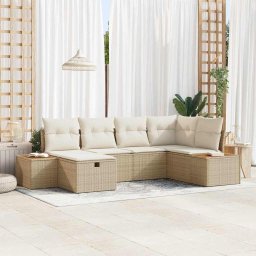 vidaXL Kerti Kanapé Szett párnával 6 pcs Bézs Poli rattan