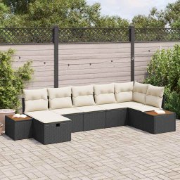 vidaXL Kerti Kanapé Szett párnával 7 pcs Fekete Poli rattan