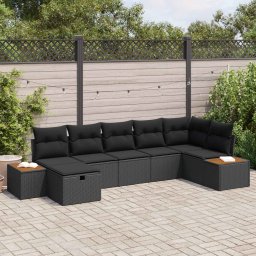 vidaXL Kerti Kanapé Szett párnával 7 pcs Fekete Poli rattan