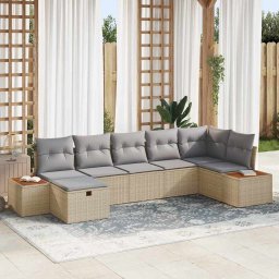 vidaXL Kerti Kanapé Szett párnával 7 pcs Bézs Poli rattan