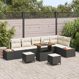 vidaXL Kerti Kanapé Szett 9 db 8-Ülőhelyek száma Fekete Poli rattan