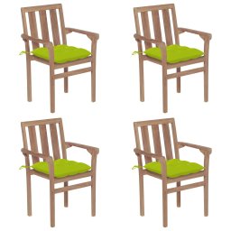 vidaXL 4 db rakásolható tömör tíkfa kerti szék párnákkal