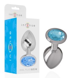 INTENSE - prémium fém anál dildó kék üveggel, M méret