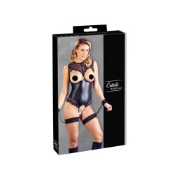 Cottelli Bondage - fényes nyitott body és kar bilincs (fekete)