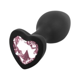 Sunfo - szilikon anál plug szív alakú kővel (fekete-pink)