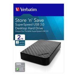 Verbatim külső merevlemez, Store N Save, 3,5", USB 3.0 (3.2 Gen 1), 2TB, 47683, Fekete
