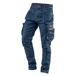 NEO TOOLS Farmer Munkásnadrág, DENIM, cipzáros oldalzsebekkel, 98% pamut, 410 g/m2, S 81-229-S