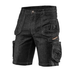 NEO TOOLS Farmer Rövid munkásnadrág, DENIM, fekete, cipzáros oldalzsebekkel, 98% pamut, 410g/m2, L 81-273-L