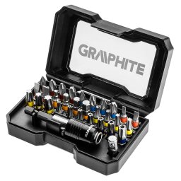 GRAPHITE Csavarhúzó bitkészlet, 32db, bitek 25mm - 30db, adapter 1/4" - 1db, mágneses bittartó - 1db 56H608