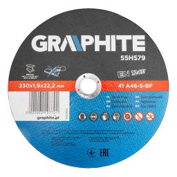 GRAPHITE Vágókorong fémhez, 230x1,9x22,2mm, 41 A46-S-BF, 5db/cs 55H579