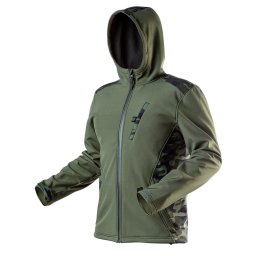 NEO TOOLS Terepmintás, softshell Munkavédelmi kabát, víz- és szélálló, kapucnis, CAMO, vízáll.:5000mm, légáter.:3000g/m2/24h, L 81-553-L