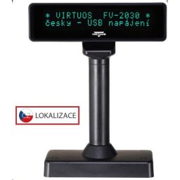 Virtuos VFD ügyfélkijelző Virtuos FV-2030B 2x20 9mm, USB, fekete