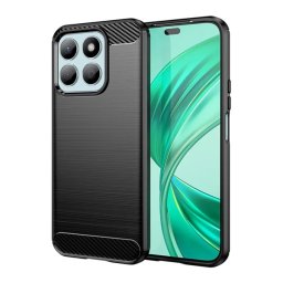 Szilikon telefonvédő (ütésállóság, légpárnás sarok, szálcsiszolt, karbon minta) FEKETE Honor X8c