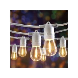 20 LED-es hosszabbítható fehér gumi vezetékes lámpafüzér, teraszvilágítás, időzíthető, IP44, A60, 14,5 m - meleg fehér