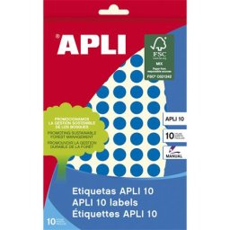 APLI Etikett, 10 mm kör, kézzel írható, színes, APLI, kék, 1008 etikett/csomag