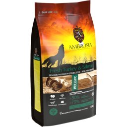 Ambrosia Dog Grain Free Senior, Light & Sterilized - Fresh Turkey & Salmon (2 x 12 kg) 24kg