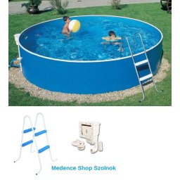 Azuro 460x90cm fémpalástos medence, 0.225mm vastag fóliával, szkimmerrel és létrával MF0288+MF0474