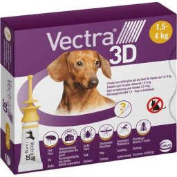 Vectra 3D repellens spot on kutyáknak kullancsok, bolhák, szúnyogok és legyek ellen (1.5-4 kg-os kutyáknak; 3 x 0.8 ml-es pipetta; Sárga)