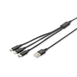 USB töltőkábel, 3 az 1-ben , USB A - Lightning micro B Type-C 1m, kábel, pamut, CE, bl