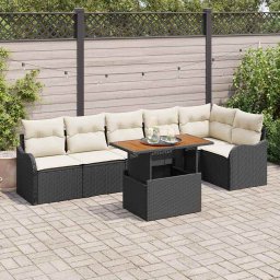 vidaXL Kerti Kanapé Szett 7 db 6-Ülőhelyek száma Fekete és krémszínű