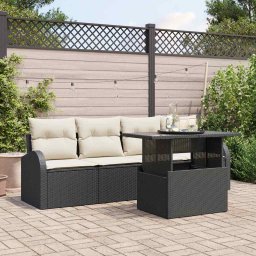 vidaXL Kerti Kanapé Szett 5 db Fekete Poly Rattan