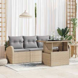 vidaXL Kerti Kanapé Szett 5 db Bézs Poly Rattan