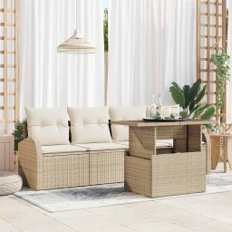 vidaXL Kerti Kanapé Szett 5 db Bézs Poly Rattan