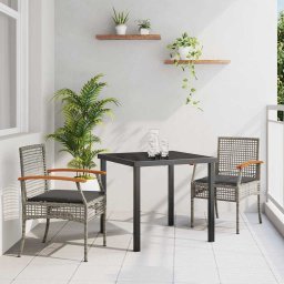 vidaXL Kert étkező szett 3 db Szürke és fekete Rattan
