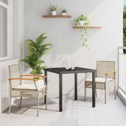 vidaXL Kert étkező szett 3 db Beige és fekete Rattan
