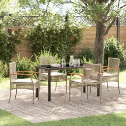 vidaXL Kert étkező szett 5 db Beige és fekete Rattan