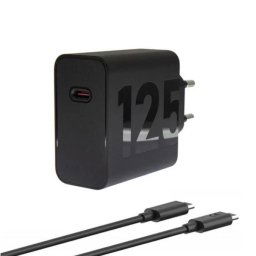 Hálózati töltő adapter, 125W, USB Type-C aljzat, USB Type-C - USB Type-C kábellel, PD 3.0, GaN, gyorstöltés, Motorola TurboPower, fekete, gyári