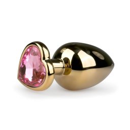 EasyToys Metal No.8 - anál plug szíves talppal (arany-pink, 3,5 cm)