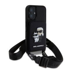 KARL LAGERFELD SAFFIANO CROSSBODY STRAP szilikon telefonvédő (ütésállóság, nyakpánt, kártyatartó) FEKETE Apple iPhone 16