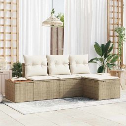 vidaXL Kerti Kanapé Szett 4 db Beige és krém Poly Rattan