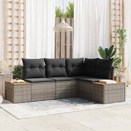 vidaXL Kerti Kanapé Szett 4 db 4-Ülőhelyek száma Szürke Polyrattan