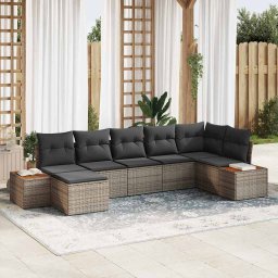 vidaXL Kerti Kanapé Szett 8 db 7-Ülőhelyek száma Szürke Polyrattan
