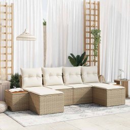 vidaXL Kerti Kanapé Szett 6 db Beige és krém Poly Rattan