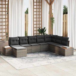 vidaXL Kerti Kanapé Szett 9 db 8-Ülőhelyek száma Szürke Polyrattan