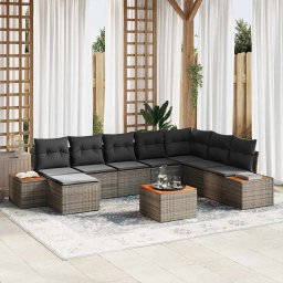 vidaXL Kerti Kanapé Szett 9 db 8-Ülőhelyek száma Szürke Polyrattan