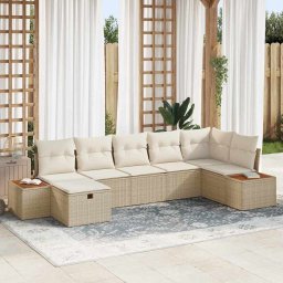 vidaXL Kerti Kanapé Szett párnával 7 pcs Bézs Poli rattan