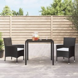 vidaXL 2 db fekete polyrattan kerti szék párnákkal (csak Egyesült Királyság/Írország/FI/NO)