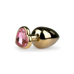 Easytoys Metal No.8 - anál plug szíves talppal - arany-pink (3,5cm)