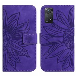 ART SUNFLOWER pénztárca tok zsinórral Xiaomi Redmi-hez Note 11 / Note 11S sötétlila