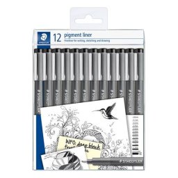 STAEDTLER Tusfilc készlet, 12 különböző vonalvastagság, STAEDTLER "Pigment Liner 308", fekete