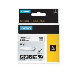Feliratozógép szalag, vinil, 19 mm x 5,5 m, DYMO "Rhino", fehér-fekete