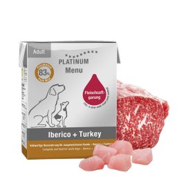 PLATINUM MENU Iberico + Turkey-nedves kutyatáp felnőtt kutyának ibériai sertés és pulyka 12x375g