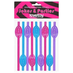Lovetoy - vagina alakú szívószál lánybúcsú kellék (pink-kék-lila)