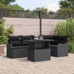 vidaXL Kerti Kanapé Szett 6 db Fekete Poly Rattan