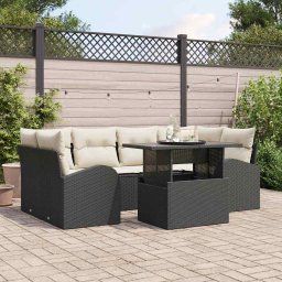 vidaXL Kerti Kanapé Szett 7 db Fekete Poly Rattan